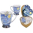 CARMANI - Set of 2 Fine Bone China Mug for Tea, Coffee in a Gift Box with Vincent Van Gogh - The Starry Night 400 ml