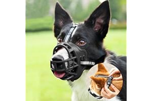 FALUCKYY Dog Muzzle,5 Sizes Soft Basket Silicone Muzzles for Dog,Dog Muzzle to Prevent Biting Barking with Reflective Strip,Adjustable Dog Training Muzzle for Small, Medium,Large Dogs