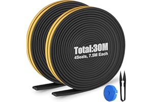 YAOMAISI 30metri Nastro sigillante per porte,finestre,strisce di guarnizione anti collisione,1 paio di forbici e 1 metro a nastro,utilizzato per bloccare crepe e fessure nelle porte e finestre(nero)