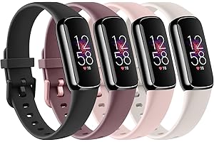 Yisica 4 Pack Sport Straps for Fitbit Luxe Straps Women Men, Soft Classic TPU Adjustable Comfortable Replacement Wristbands for Fitbit Luxe