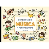 CUADERNO DE M&Uacute;SICA - 4 PENTAGRAMAS: libreta de pentagrama A5 pauta ancha | formato horizontal | cuaderno de partituras para n