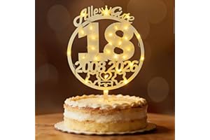 Tortendeko 18 Geburtstag Mädchen Junge, Seutgjie 18. Geburtstag Cake Topper Holz mit LED Lichterkette 2008 bis 2026 Kuchen Deko