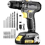 TOPELEK Akkuschrauber, 20V Akku-Bohrschrauber mit 27 Zubehör, 35Nm Max. Drehmoment, 18+1 Drehmomentstufen, 2 Variable Geschwi