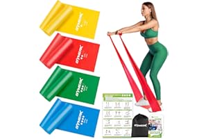 GYMERK Fitnessbänder Set 4er, 1.8M/2M Fitnessband, 4 Widerstandsstufen mit Übungsposter, Gymnastikband mit Tragetasche & Übungsanleitung, Ideal für Yoga, Pilates, Muskelaufbau