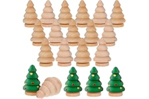 Holibanna Unfinished Wood Christmas Tree Snowman 20Pcs Unfinished Wood Peg Dolls Christmas Wooden Crafts Shapes Snowman Tree Acorns Ornaments