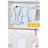 BabyLondy 24'l&uuml; &Ccedil;ocuk Elbise Askısı, Ahşap G&ouml;r&uuml;n&uuml;ml&uuml;, Beyaz
