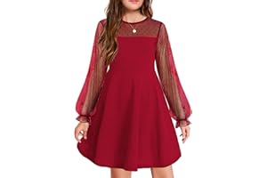 Arshiner Robe pour Fille Robe à Manches Longues Robe d'automne en Maille Une Ligne Robes de soirée décontractées avec Poches Robes pour Enfants de 6 à 13 Ans