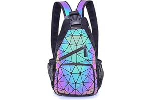 RANSUU Geometrische Umhängetasche Geometrischer Rucksack Damen Leuchtender Holographic Rucksäcke Reflektierend Festival Tasche NO.1