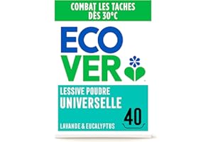 Ecover Lessive Poudre Universelle Origine Naturelle Éco Responsible/Doux pour Votre Peau pour Linge Couleur/Blanc, Lavande, 40 Lavages, 3 kg