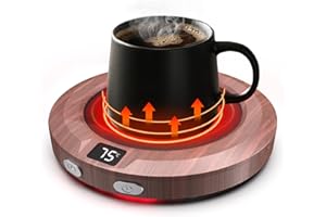 MXMZHXU Tassenwärmer bis zu 75℃, 3 Temperaturstufen Elektrischer Kaffeewärmer, Kaffeetassenwärmer mit Automatischer Abschaltung 2-12h, Tassenwärmer für Kaffee, Milch, Tee, Wasser, Hölzernes(Wooden)