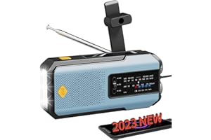 【2023 Versión 】 iRonsnow Radio de Emergencia Solar, Batería Recargable de 2000mAh, Radio de Manivela Am/FM/WB, Dínamo Manivela de Mano Radio Portátil Linterna LED para Senderismo, Camping (Blue)