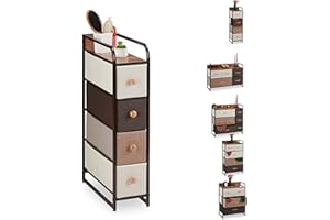 Relaxdays Cassettiera con 4 Scomparti in Tessuto, Pieghevoli, Sottile, con pomello, ripiano, 84,5 x 20 x 49,5 cm, Marrone, HLP, Acciaio, Poliestere, Pannelli MDF