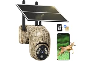 NUASI 4G LTE Fotocamera da Caccia Solare, 2K PTZ Fototrappola con SIM Scheda, Telecamera Esterna con Pannello Solare e APP，Rilevamento PIR, Visione Notturna a Colori, Audio a 2 Vie