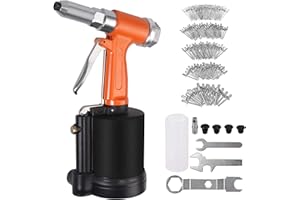 AUTOUTLET Kit de Riveteuse Pneumatique Pistolet à Rivets Aveugles,avec 5 Embouts Buccaux (2,4 mm, 3,2 mm, 4,0 mm, 4,8 mm, 6,4 mm) 500PCS Rivets, pour Aluminium, Fer, Feuilles d'Acier Inoxydable