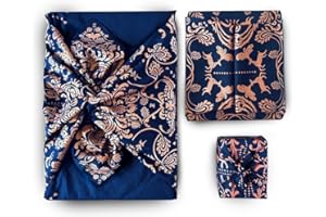 CARÉDEAU PAPIER CADEAU RÉUTILISABLE PACK DE 3 EMBALLAGES FUROSHIKI COTON RECYCLÉ PACK FAMILLE 100POURCENT COTON EN TAILLES GRANDE, MOYENNE ET PETITE (Bleu Mysterieuse)