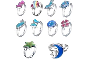 GRUVOX 10pcs Mood Ring for Kids, Girls, Boys, Women - Halloween Birthday Party Favors, Carnival Costume Accessories