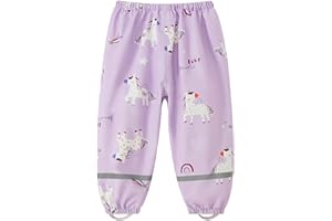 Fewlby Waterproof Trousers Kids Rain Pants for Boys Girls Lightweight Mud Pants Breathable Cartoon Rain Wear for Outdoor Play School 1-11 Years