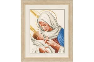 VERVACO Punto Croce Contato Maria E Gesù Decorativi Set Fai da Te Creativo Adulti Ricamo Casa Decor Arte da Parete Kit per Hobby Cross Stitch, Aida, Multicolor, ca. 23 x 27 cm