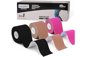 LiangMai Kinesiotape - 3 Rollos 5cm x 5m Cinta de Kinesiología Vendaje kinesiológico, impermeable y elástico Physio Tape y Cinta Deportes - Skin Friendly Cintas para la rodilla hombro codo