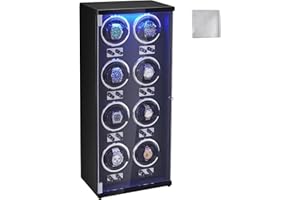 VEVOR Remontoir Montre Automatique Capacité 8 Montres Écrin pour Montres Automatiques avec 8 Moteurs Japonais Mabuchi Silencieux 5 Modes de Remontage en Panneau Haute Densité et Acrylique LED Bleu