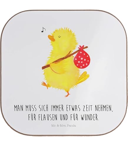 Mr. & Mrs. Panda Untersetzer Chinchilla Mit Blume – Quadratisch, 10x10 Cm, Mit Spruch