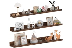 EXYGLO Juego de 3 Estanteria Pared de 90cm para Fotos, Varias Botellas Pequeñas o Coleccionables, Madera Baldas Pared de Estilo Rústico para Baño, Cocina, Dormitorio, Entrada Recibidor(Marrón)