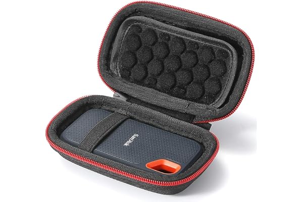 Coque Rigide pour SSD SDSSDE60 Extreme Portable SanDisk 250 Go / 500 Go / 1 to / 2 to Portable - Sac de Rangement - Noir (Doublure Noire)