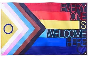 Runesol Everyone Is Welcome Flag, 91x152cm, 3ft x 5ft, 4 Grommets, Eyelet In Every Corner, Pride Flag, LGBT Flag, Gay Pride flag, Sexuality Flag, Inside, Outside, Vivid Colours