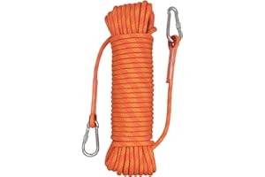 LUKASOHY Nylon Safety Rope, 10mm Static Rope with Carabiner, Good for Mountaineering, Camping, Rescue, Fire Escape, Ice Climbing, Exploration (30m, Orange)