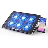LIANGSTAR Laptop Cooling Pad, Laptop Cooler with 6 Quiet Fans at 2100RPM, Laptop Stand with Phone Holder, 7 Heights Adjustabl