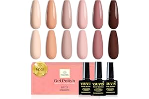 YSUVIN Esmalte Semipermanente, 6 Colores Beige Marrón Nude Kit Uñas Semipermanentes, Pintauñas Semipermanentes Soak Off UV/LED Gel Uñas Diy Manicura Nail Art Set, 8ml