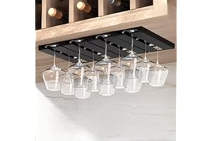 Vaisoeny Soporte para copas de vino, Paquete de 4 cuelga copas, Colgador copas, Organizador de plástico para bar, Sin perforaciones, Autoadhesivo (Negro)