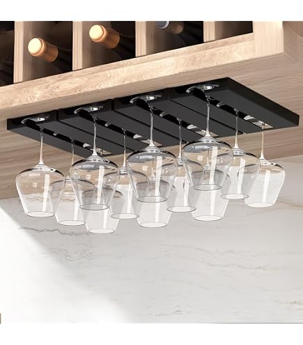 SNKINE Under Cabinet Wine Glass Rack - Butterfly Shape, Black Iron, Holds 4 Glasses (2 Pack)