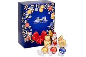 Lindt Momenti Natalizi, Scatola Regalo Natale, Cioccolatini per Natale, Praline Lindor Latte, Bianco, Fondente 45% e corpi cavi di cioccolato al latte, formato scorta 693g.