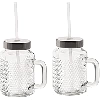 WMF Kult X Mason Cup Set 2-teilig, Trinkgläser mit Henkel 450ml, Stohhalm und Deckel, zum direkten Mixen von Smoothies