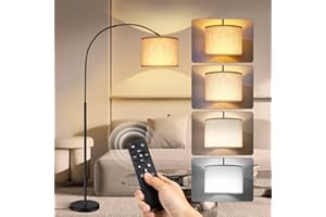 OUTON Arc Floor Lamp with Remote Control, 4 Colour Temperature Dimmable Modern Floor Standing Lamp, 70″ Tall Lamps for Living Room, Bedroom or Office, 9W LED Bulb Included, Black(with UK Plug)