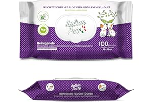 Italian Pet biologisch abbaubare Aloe Vera und Lavendel - Feuchte Reinigungstücher zur Reinigung von Pfoten, Schnauze und Haaren von Hunden, Katzen, Kaninchen, Haustieren - 100 Einwegtücher, 20x30 cm