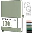 AHGXG Bullet Dotted Journal - 150 GSM Dot Grid Notebook Journal, Thick Acid-Free Paper, A5 Dotted Notebook 128 Pages, Leather Hardcover, Inner Pocket, Journal Stencil, 5.7'' × 8.3'' - Sage Green