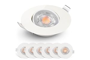 E EMOS Emos LED Einbaustrahler 230V dimmbar, 4,9W / 480lm, 50° schwenkbar, warmweiß 2700K | Set mit 6 Stück Einbaustrahler LED Spot ultraflach, rund | Deckenspots LED dimmbar für Innenräume, Farbe weiß