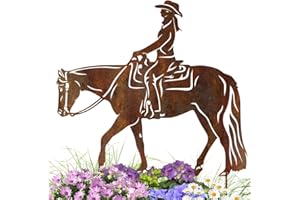 ‎TERMA Patina Garden Stake, Horse with Western Rider, Handmade in Germany, Beautiful Garden Decoration Made of Rust Metal, Decorative Rust Look, Animal Rust Figures for Garden, Rust Decoration