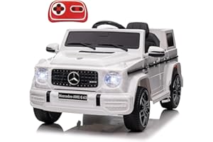 LIUFASHI Macchina Elettrica per bambini da 12V Mercedes Benz G63,Giocattolo veicoli elettrici a 2 porte con telecomando 2.4G,MP3,luci a LED e cintura di sicurezza per bambini dai 3 anni in su (Bianco)