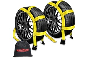 Autofonder 2pc Tow Dolly Basket Straps with Flat Hook, 2" Wide, 10,000 lbs Strength, Fits 14"-17" Tires, Yellow, Universal Fit for Passenger Cars