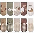 FedMois 5 Pairs Baby Kids Anti-slip Socks Cotton non skid Ankle Socks Animals