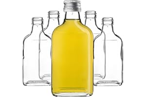 KADAX Fiaschetta da 200 ml, 50 pezzi, piccole bottiglie di vetro con tappo a vite, flaconcini, bottiglie vuote da riempire, mini bottiglie di liquore, grappa (argento)
