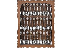 Ikee Design Wooden 30-Souvenir Spoon Display Case Cabinet, Wall-Mounted Tea Spoon Rack with Tempered Glass Suitable for Collection Display, 13.4W x 2.6D x 15.7H in