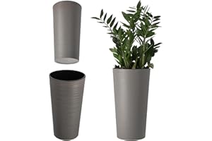 KADAX Macetero Alto de Plastico para Interior y Exterior, Maceta Grande y Decorativa para Plantas de Gran Tamaño y Árboles Pequeños (Gris, 30 cm)