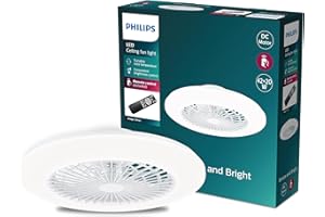 Philips LED Amigo Ventilatore da soffitto con luce, SceneSwitch, 20W+40W, Telecomando Incluso, Bianco