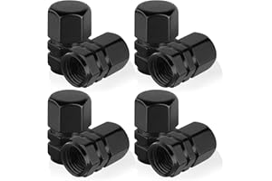 ARZER Black Tire Valve Stem Caps for Car, PROUSKY Aluminum Alloy Car Tyre Valve Dust Caps, Easy-grip Hexagon Valve Stem Covers Replacement Dust Cap with O-ring Gasket for Cars, Bike, Motorcycle