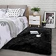 LOCHAS Soft Fluffy Faux Fur Rugs for Bedroom Bedside Rug 90x150 cm, Washable Furry Area Rug Carpet for Living Room Dorm Floor, Durable Faux Throw Carpets, Black