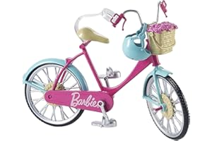 Barbie-Fahrrad, Fahrrad mit Blumenkorb, bewegliche Räder, rosa Fahrrad Puppe, Puppe, Geschenk für Kinder, Spielzeug ab 3 Jahre,DVX55